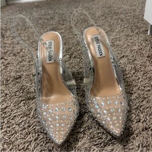 Steve Madden Silver Embellished Slingback Heels